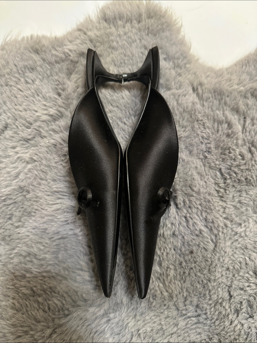 Balenciaga Black Pointed Satin Bow Slip-On Mules - Picture 4 of 5